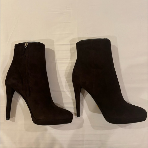 New Prada Chocolate Brown Suede Half Boot - Picture 8 of 13